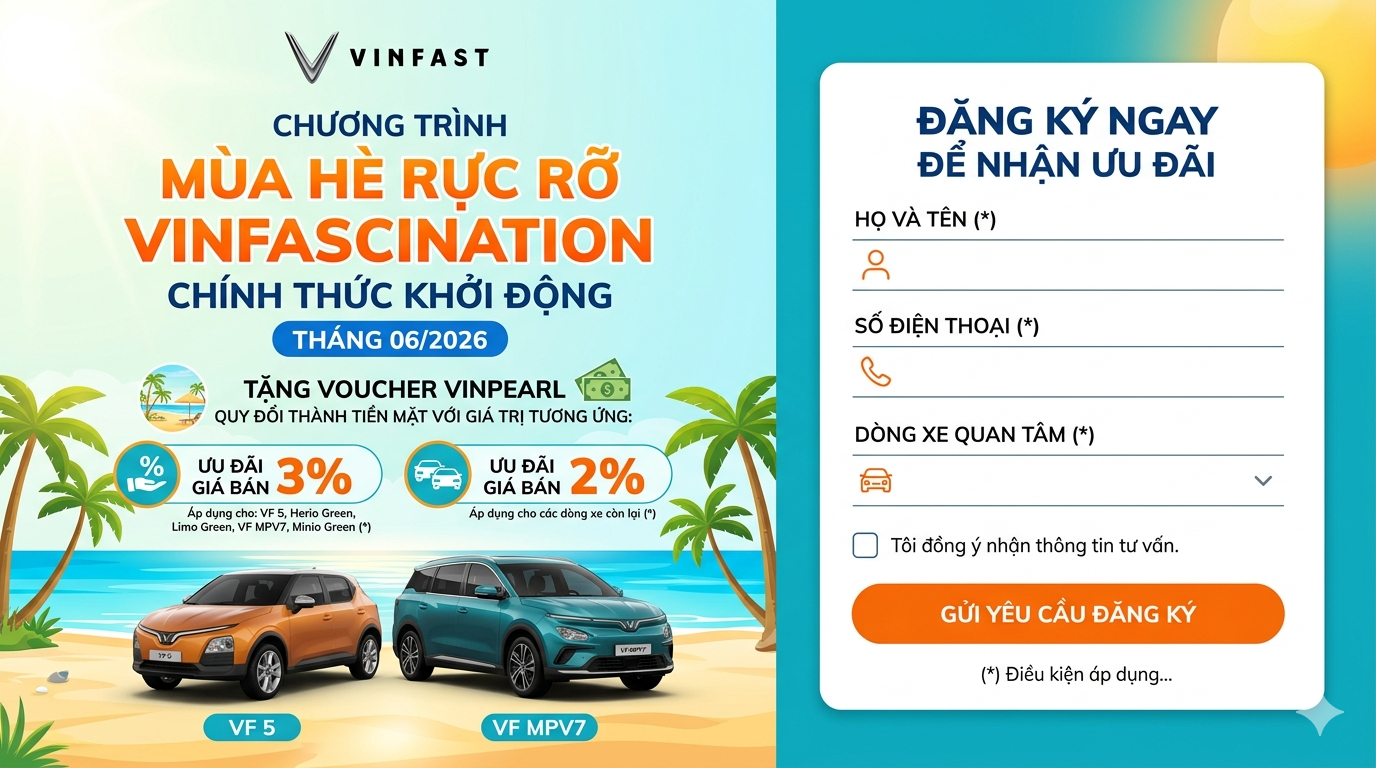 [MỚI NHẤT] Chương Trình Mùa Hè Rực Rỡ VinFascination: Ưu Đãi Lên Tới 3% Giá Xe VinFast